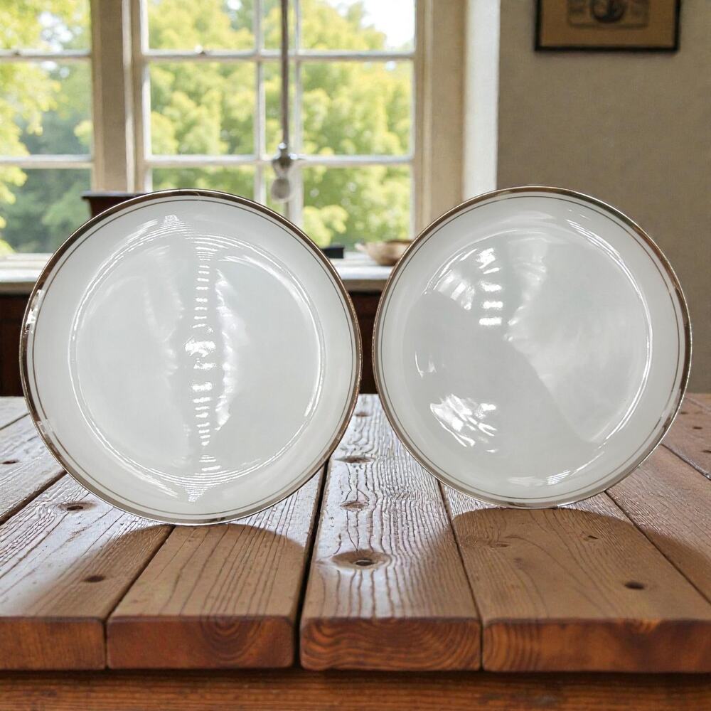 Royalton China Set of 2 Luncheon Plates 9.25" White Gold Trim Translucent